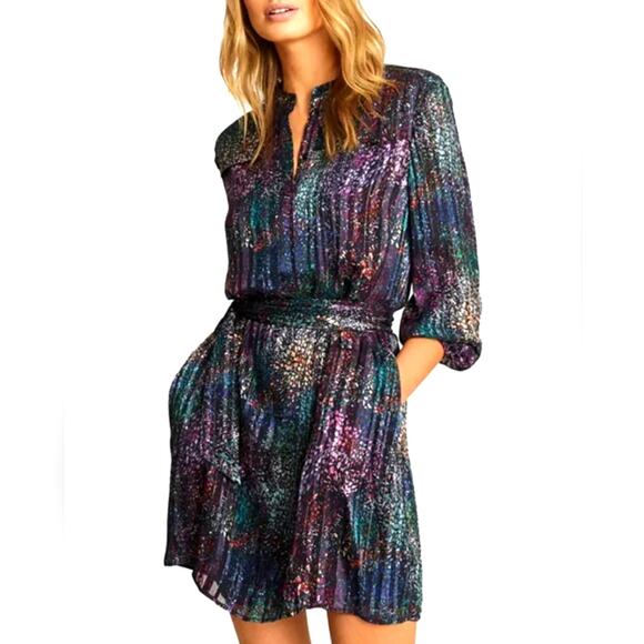 REISS Isla Lurex Print Mini Dress Size 10 - Picture 1 of 13